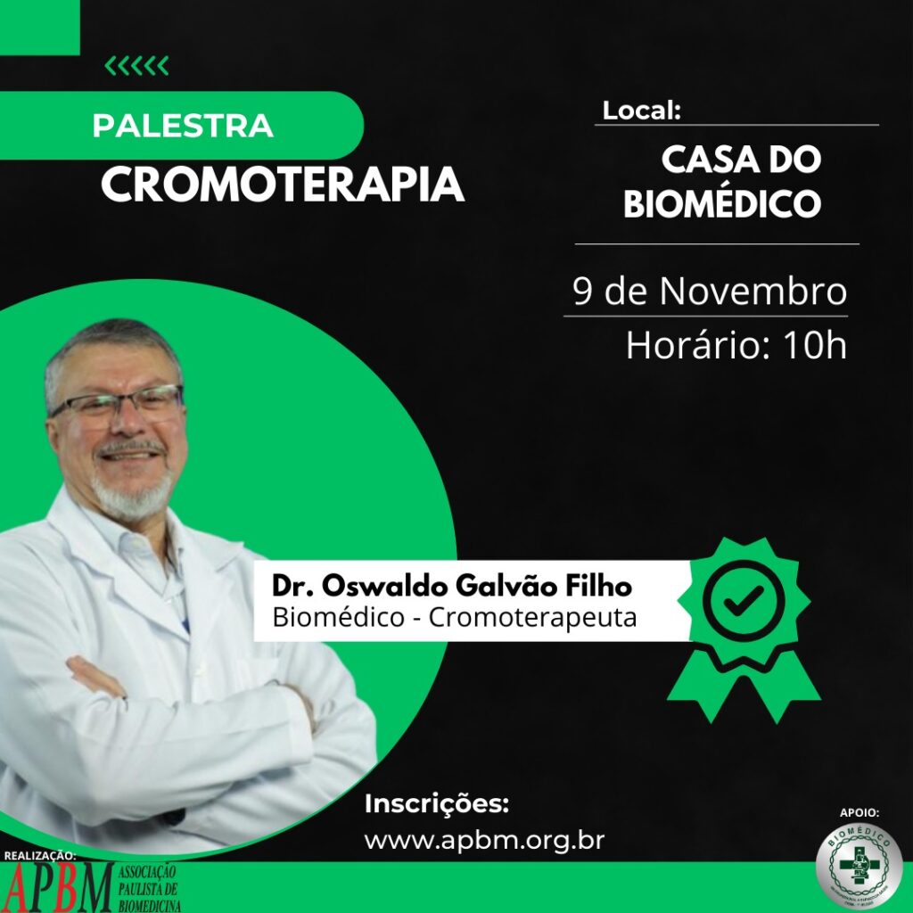 palestra de Cromoterapia dia 09 de novembro na Casa do Biomédico